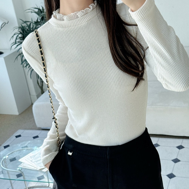 러브레터 여성 프릴 골지 니트