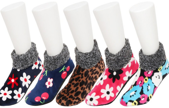 여성용 벨벳패턴 털버선 카바 덧신 5켤레