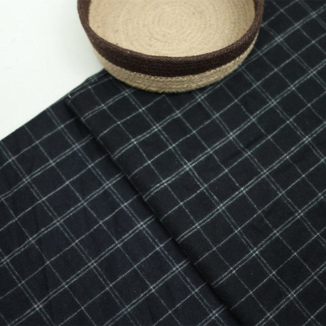 혼방 체크 울 원단 2종, 150cm x 90cm 1마, 블랙