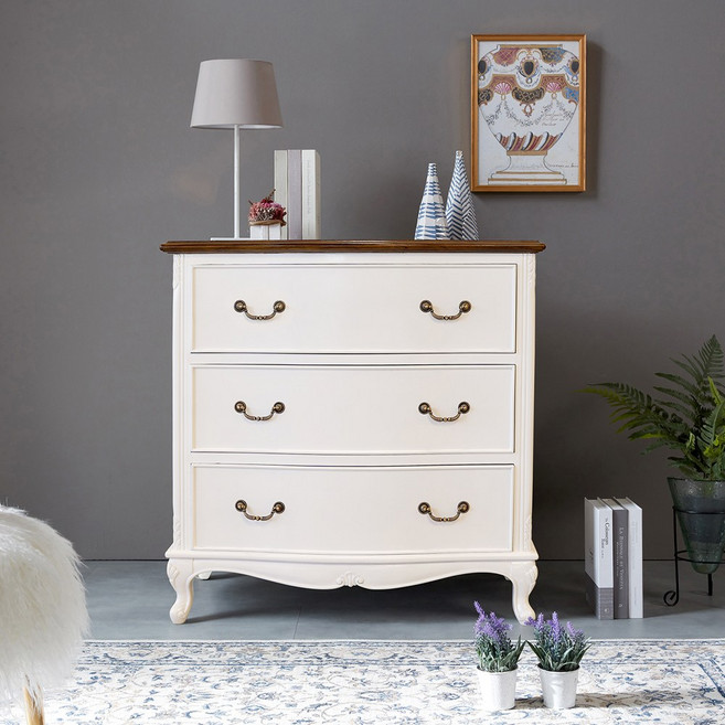 피어젠가구 벨라 프렌치 엔틱 3단 원목 서랍장 화이트, 3개