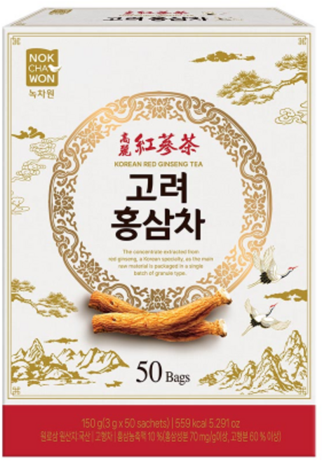 고려홍삼차 50티백x2 학교 학원 사무실 공장 탕비실 행정실 교무실 교회 선물 차세트, 3g, 50