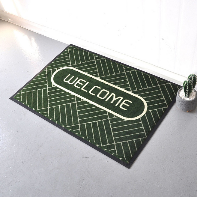 출입구 미끄럼방지 먼지제거 격자무늬 웰컴 현관매트, 그린, 1개