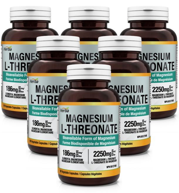 트레온산 마그네슘 90캡슐 L-트레온산 마그네슘 2250mg 허바 캐나다, 6개, 90정