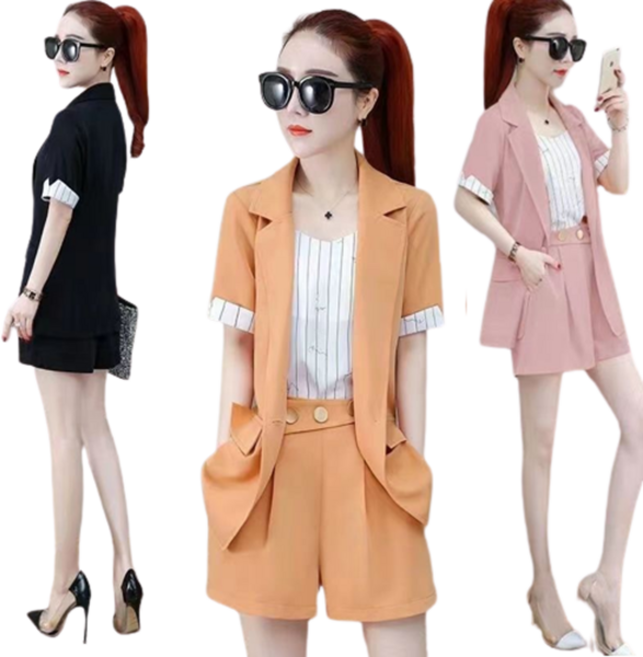 여성 여름 패션 반팔 반바지 정장 오피스룩 얇은 반팔정장 세트