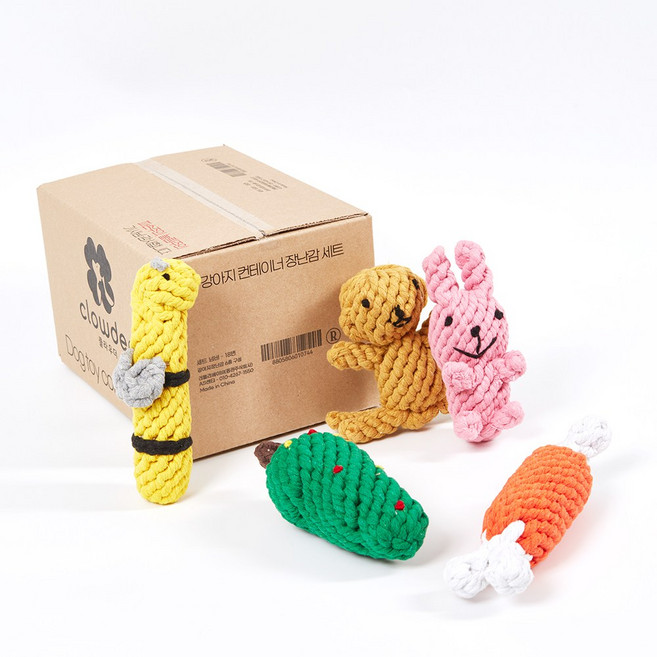 클라우더 강아지 놀이 장난감 실타래 인형 장난감 5종 세트, 1개, 혼합색상