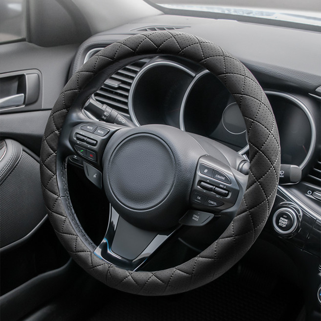 평화자동차 엠보 가죽 타공 핸들커버, 블랙