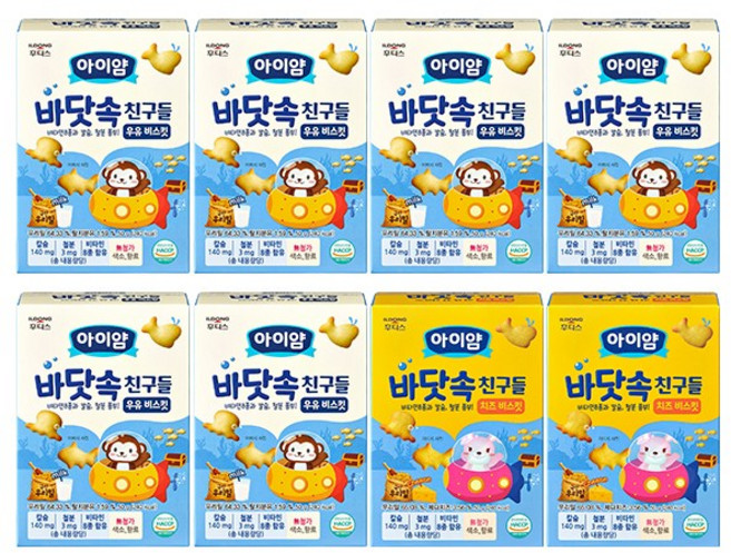 일동후디스 아이얌 바닷속 친구들 8개 혼합, 1세트, 50g, 치즈 비스킷2 + 우유 비스킷6