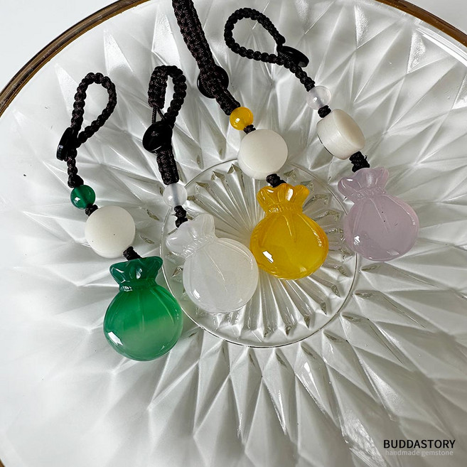 주렁주렁 돈복 재물운 천연 원석 복주머니 키링, 1개, 노랑 황옥