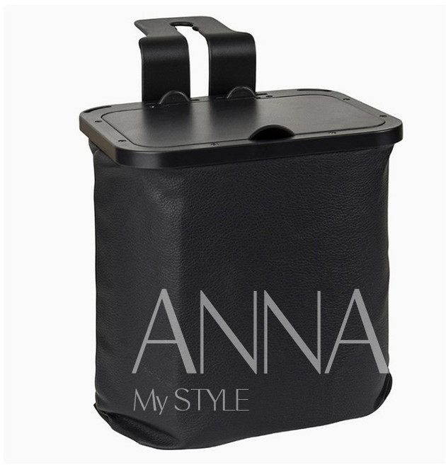 안나네 차량용 걸이형 접이식 쓰레기통 가죽 소재 뚜껑형 자동차 휴지통 5.7L, 1개, 블랙 가죽
