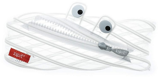 집잇 ZIPIT 필통 투명 파우치 클리어몬스터 화이트, 1개