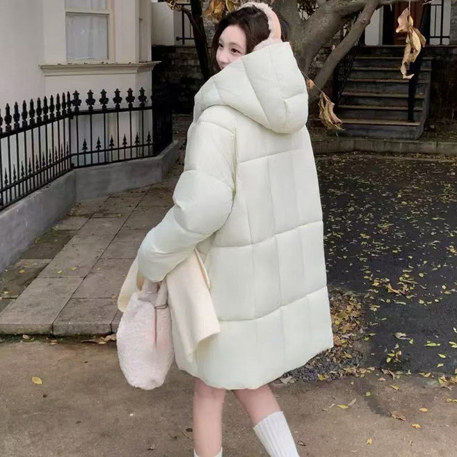 타임퓨어 겨울 코튼 패딩 후디 집업 패션 캐주얼 두꺼운 롱 패딩 코트 여성용 오버핏 외투 여러 스타일링에 잘 어울리는 오버핏 롱 패딩