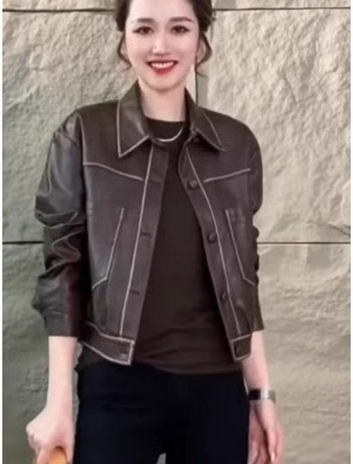 翻領皮衣外套女 時尚復古休閒短款機車服