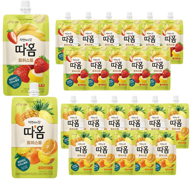 빙그레 따옴 트위스트 혼합 24개 (딸기바나나 12개 + 귤파인애플 12개), 1개