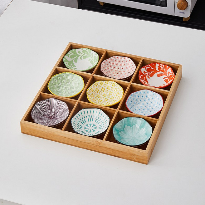 일본 일식 나무그릇 고바찌 구절판 격자 반찬접시 트레이, A. 9격자원형판스타일1, 1개, 1개