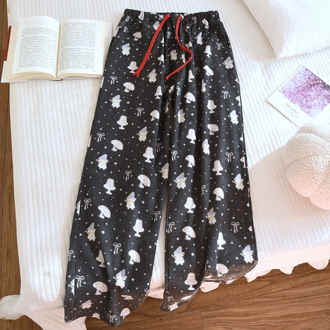 남녀공용 순면 요루면 와이드핏 밴딩 홈웨어 롱 잠옷바지