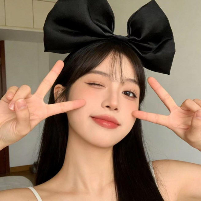 왕리본 파티 머리띠 헤어밴드 사진관 코스튬 소품, 1개, 블랙