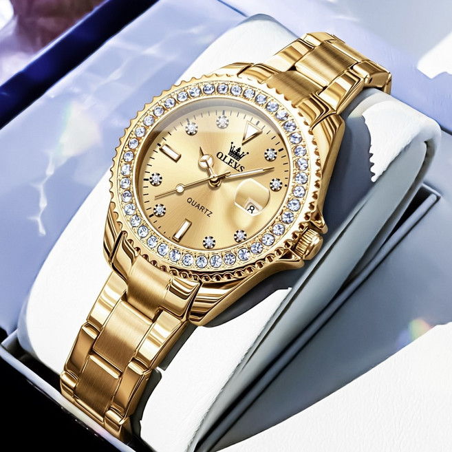 OLEVS 여성손목시계 정품쿼츠 럭셔리 큐빅 명품 워터프루프 야광