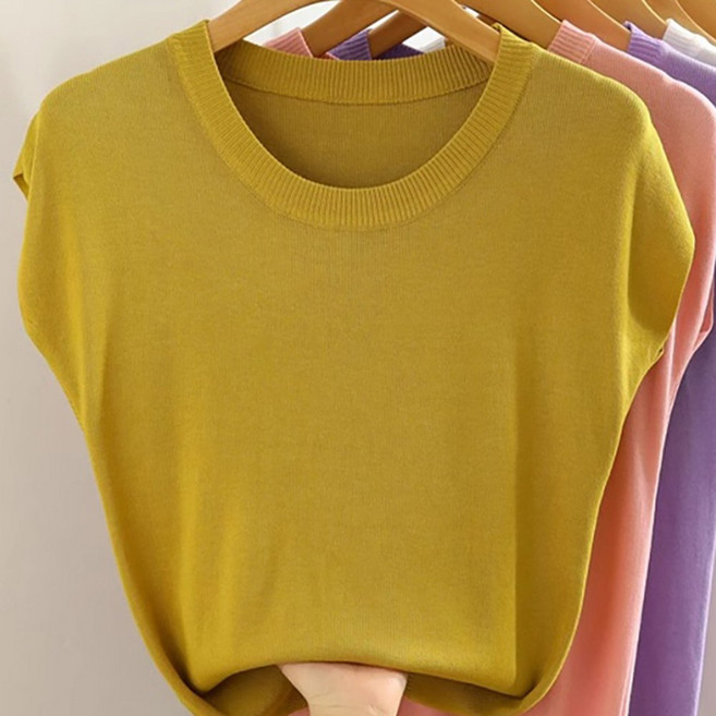 MOSAIRATION 여성 얇은 니트 라운드넥 슬림핏 데일리 캐주얼 반팔 티셔츠 V01012015