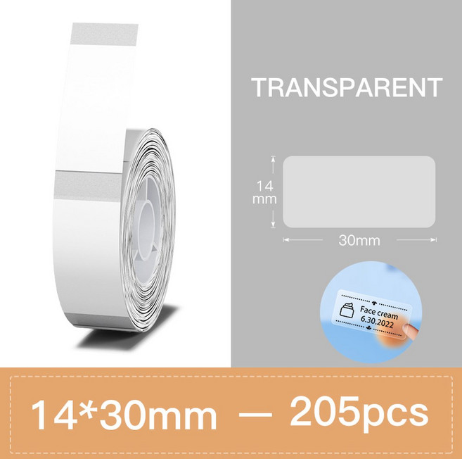 Ni N1 방지 PET 스티커 용지 휴대용 라벨 프린터 테이프 탄소 스크래치 10 리본 B18 유지, Clear 14x30mm 2Rolls