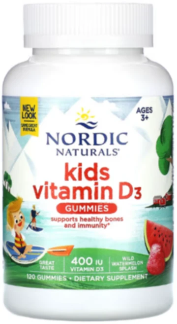 노르딕내츄럴스 키즈 비타민 D3 콜레칼시페롤 수박 스플래시 400IU 구미젤리 120개, 120정, 1개 - 쿠팡