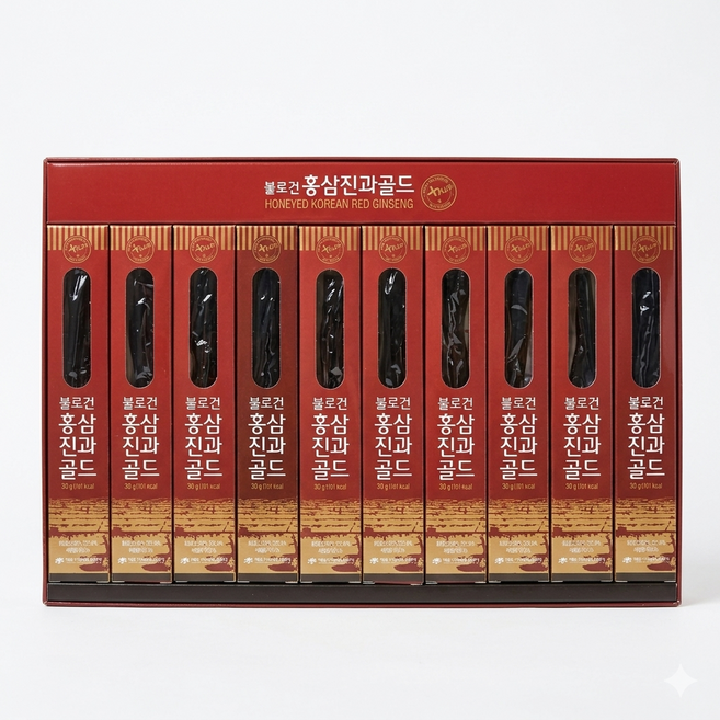 홍삼 진과 골드 10개 국내산 고려홍삼절편 벌꿀 당절임 진세노사이드 홍삼 한뿌리 정과 맛있는 고급 홍삼 정과 개별포장 명절 선물 세트, 30g