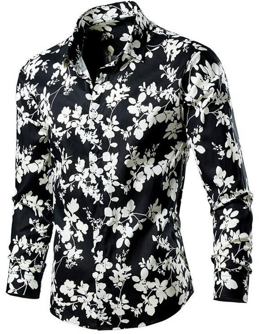 빛나는 판다꽃무늬 남자봄남방 남자봄셔츠 빅사이즈 베이직 블랙 종빛나는 판다