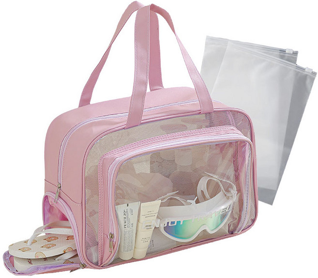 도소 분리수납 수영가방 +지퍼백 신발수납 가능한 물놀이가방 투명 방수 비치백 대용량 샤워백