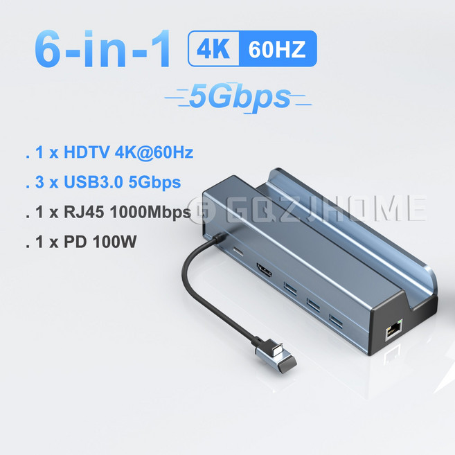 호환 스팀 덱 도크 6-in-1 도킹 스테이션 스팀 덱ROG Ally용 4K60HZ HDTV PD 100W 3USB 3.0 기가비트 RJ45 허브, [02] 4K60Hz