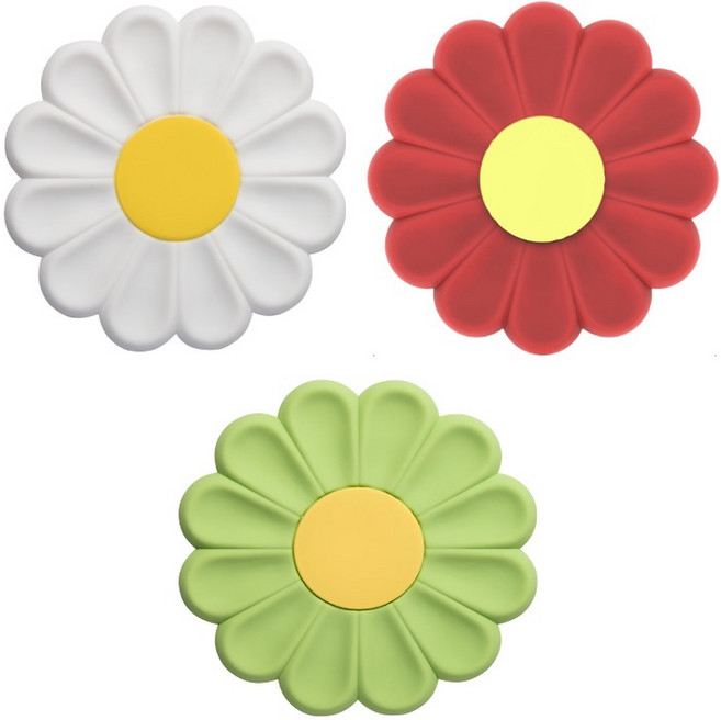 에브리샤인 실리콘 데이지꽃 냄비받침, 1세트, 그린+화이트+레드