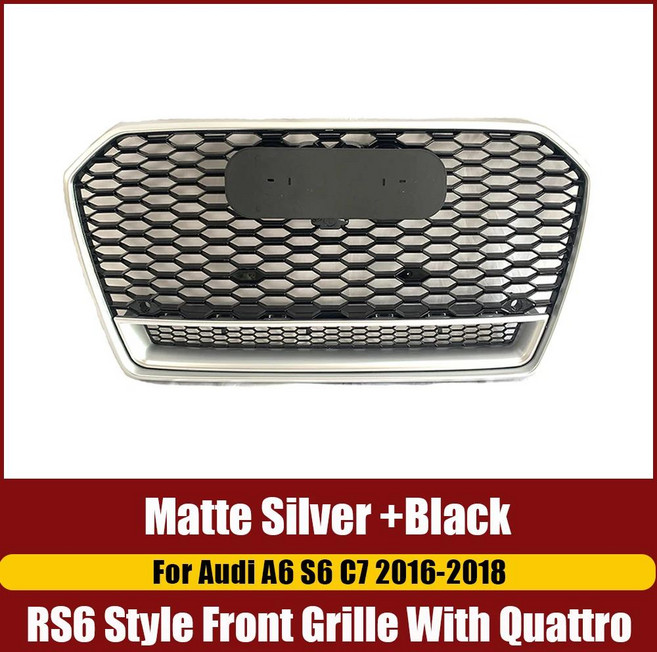 XVIP 매트 실버 라디에이터 그릴은 Audi A6 C7 2016-2018에 적합합니다. 스타일 상단 그리드 앞 범퍼 (Quat, 02 Matte Silver, 1개