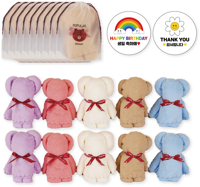 아크디 곰돌이 수건 답례품 세트, 10개, 혼합
