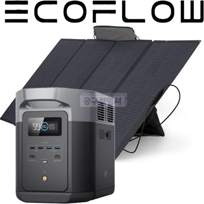에코플로우 파워뱅크 델타2 맥스 400W 세트 태양광패널 휴대용 파워뱅크 차박 캠핑 장박, 1개, 블랙