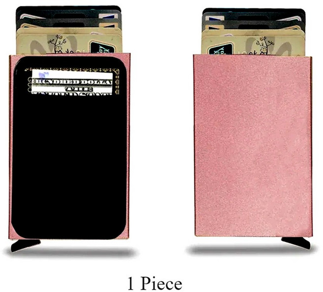 Rfid 스마트 신용 카드 소지자 지갑 금속 슬림 팝업 미니멀리스트 남성 블랙 돈 가방 Carteira Masculina, Rose Gold