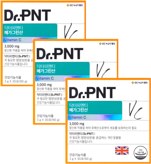 닥터피엔티 메가그린산 고용량 비타민C 3000mg X 30포 3개입, 90g, 3개