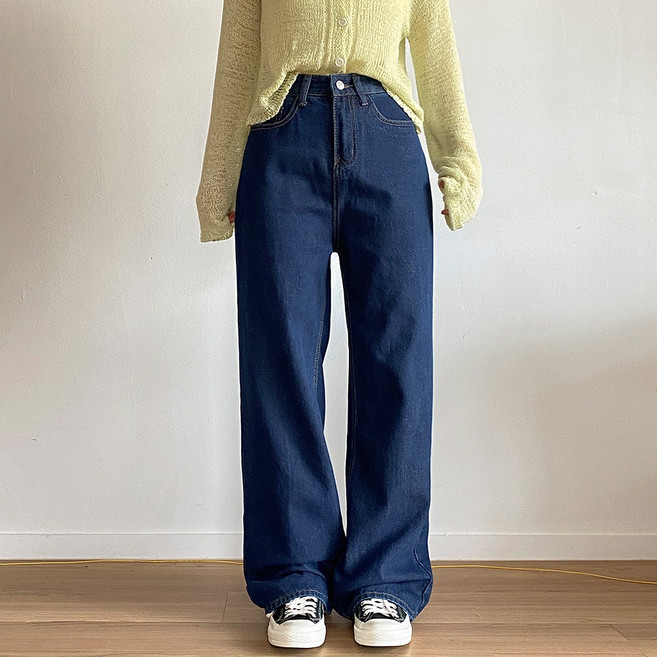 잇진 여성 하이웨스트 데일리 롱 와이드 청바지 데님 팬츠