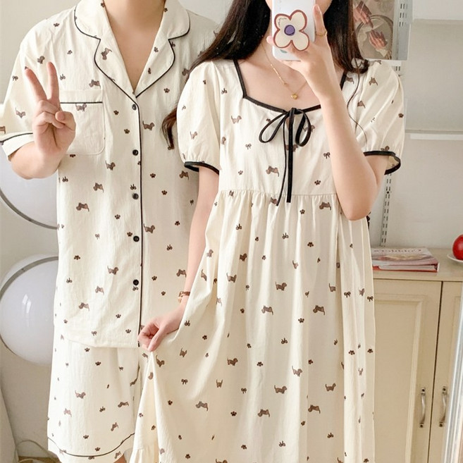 러빙리 러브도그 여름 반팔 커플 원피스 잠옷 러블리 상하세트 파자마 홈웨어