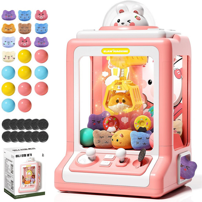 ZOZOFO 뽑기기계 가정용 미니 인형 뽑기, 1개, 핑크(인형뽑기x1 피규어x10 켑슐x10)