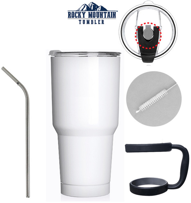 화이트 (무지) 4종구성 록키마운틴 이중 진공텀블러(밀폐형) 900ml 대용량 빨대 손잡이 세척솔 포함, 1개