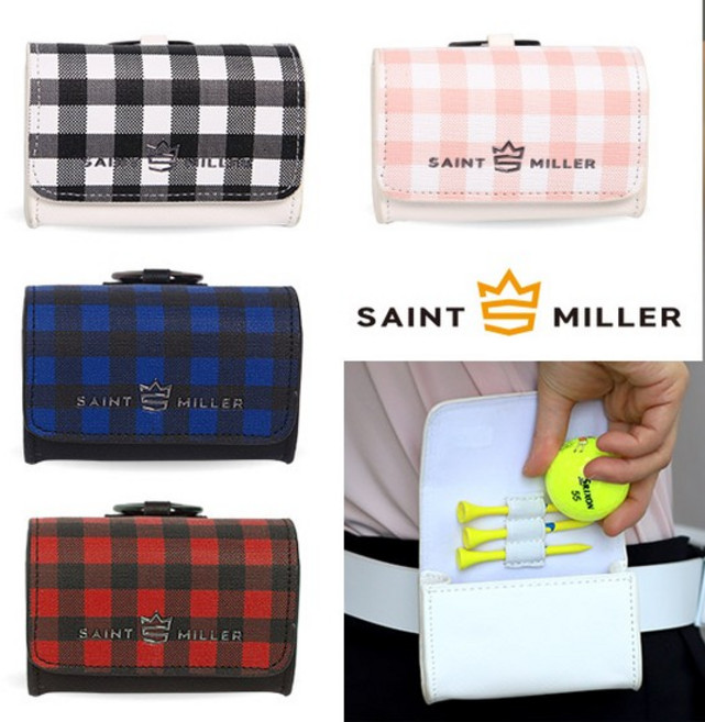 세인트밀러 체크 투볼 골프공 파우치, 화이트블랙, 1개