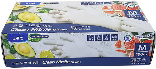 크린랩 니트릴장갑 중형(M) 100매 화이트 요리용 일회용 위생장갑, M, 1개