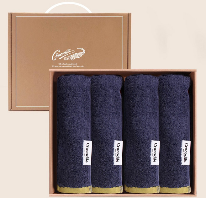 크로커다일 고중량 200g 코마사 40수 호텔 수건 세트, 4개, 네이비