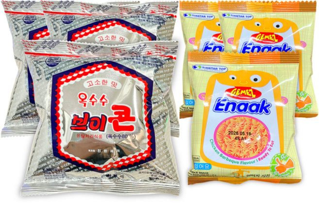 브이콘50g + 에낙 오리지널16g / 세트 추억의 옛날 과자 라면 옥수수 간식, 3세트, 66g