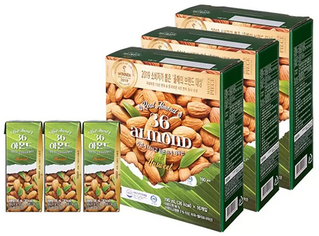 삼육식품 36 아몬드 언스위트, 190ml, 48개