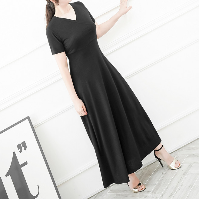 봄여름가을 국산 면스판 고급 랩스타일 브이넥 A라인 빅사이즈 반팔원피스 플레어원피스 맥시 롱원피스