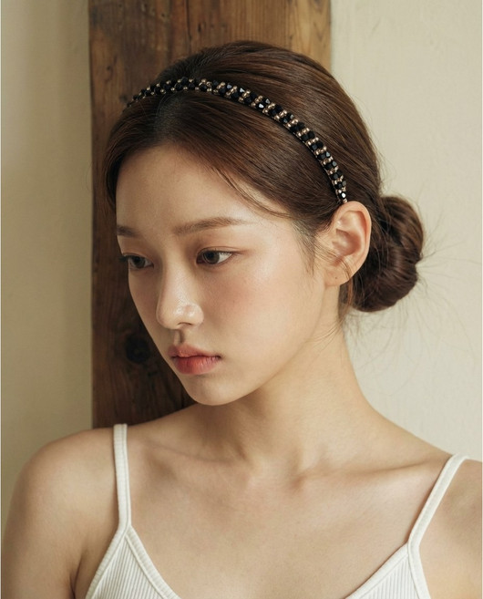 4color 두줄 비즈 헤어밴드 큐빅 크리스탈 빛나는 머리띠