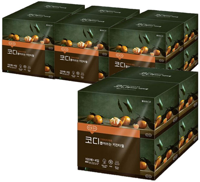코디코디 코디 뽑아쓰는 키친타올 150매 4입x4팩 (42930503), 16박스