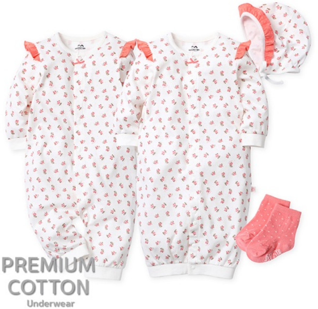 가을)꽃패턴투웨이우주복세트(코랄) 70/80호