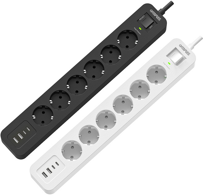 ORDFLES USB 멀티탭 2A+2C PD20W 고용량 과부하차단 6구, 6구 블랙, 1개, 2m