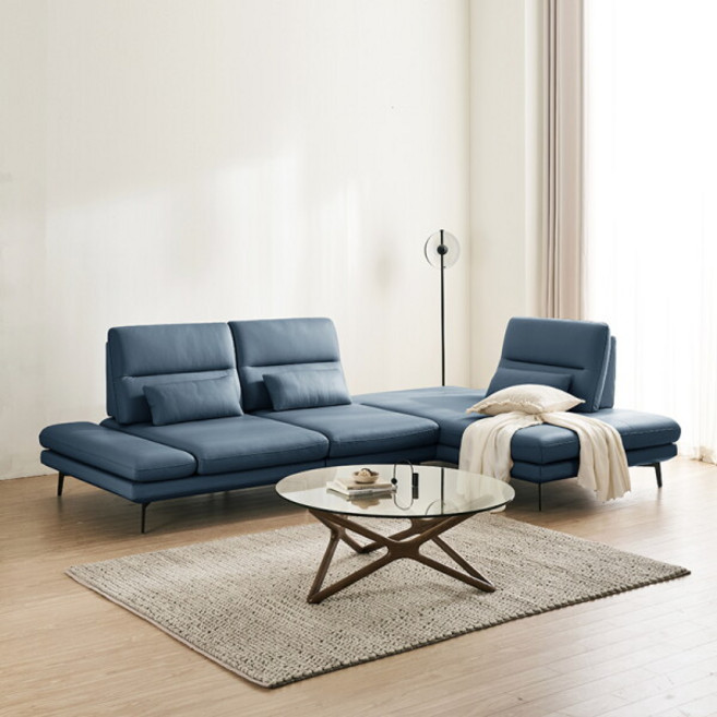 [다우닝] 루카스 4인 오픈코너 스윙 전체 통가죽 소파+스툴, 색상:진그레이(우형)