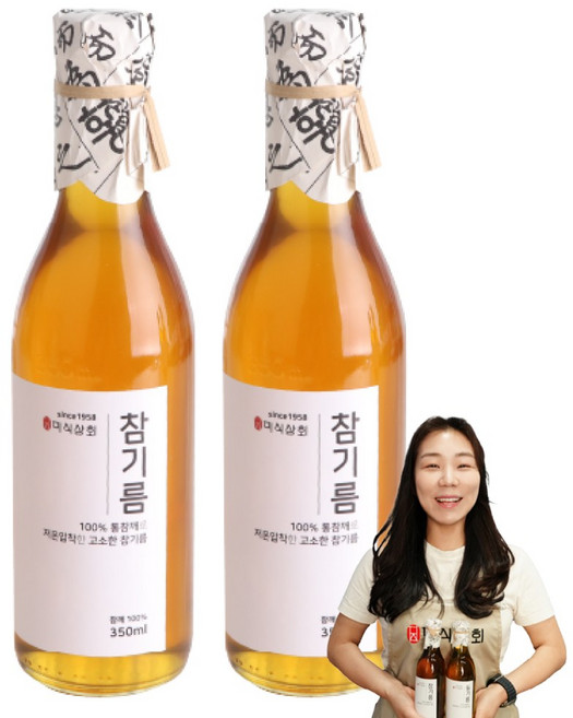 미식상회 100% 참기름 저온압착 통참깨 대용량, 350ml, 2개
